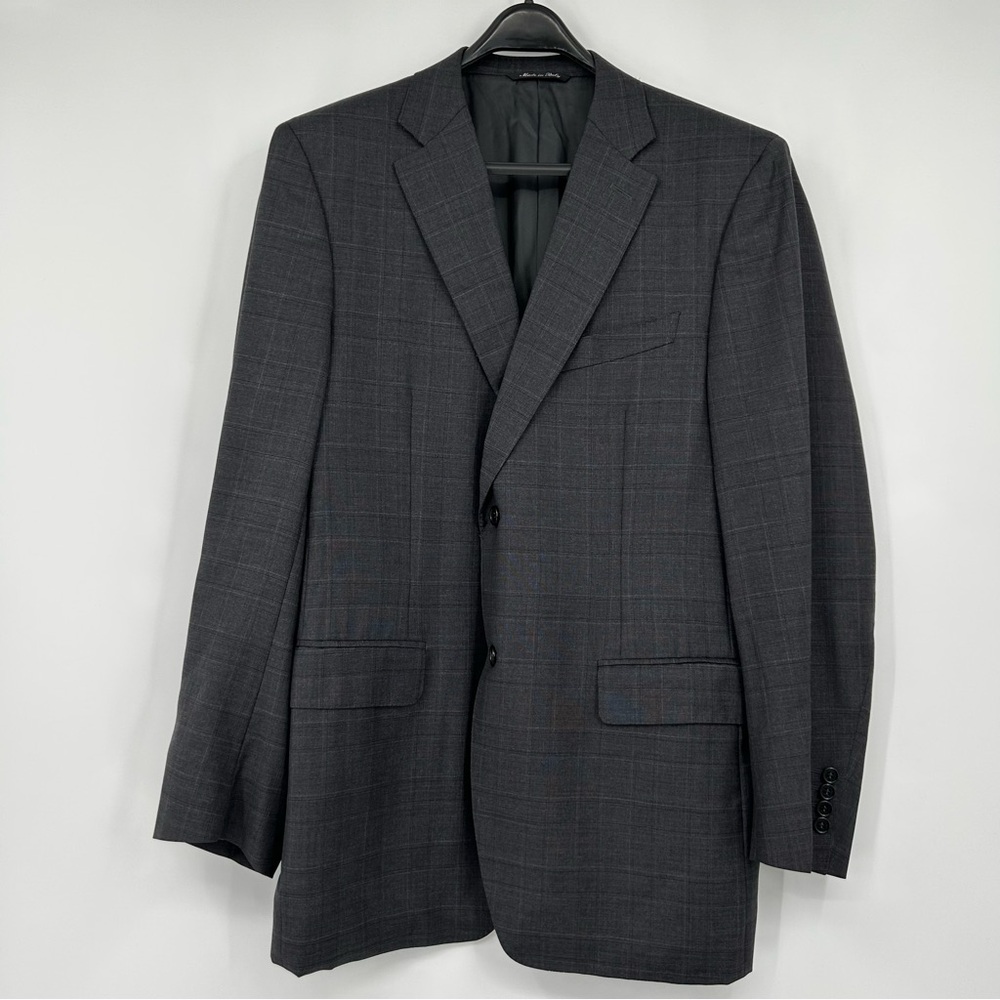 Holt Renfrew Canali Wool Blazer Dark Gray Plaid Made in Italy